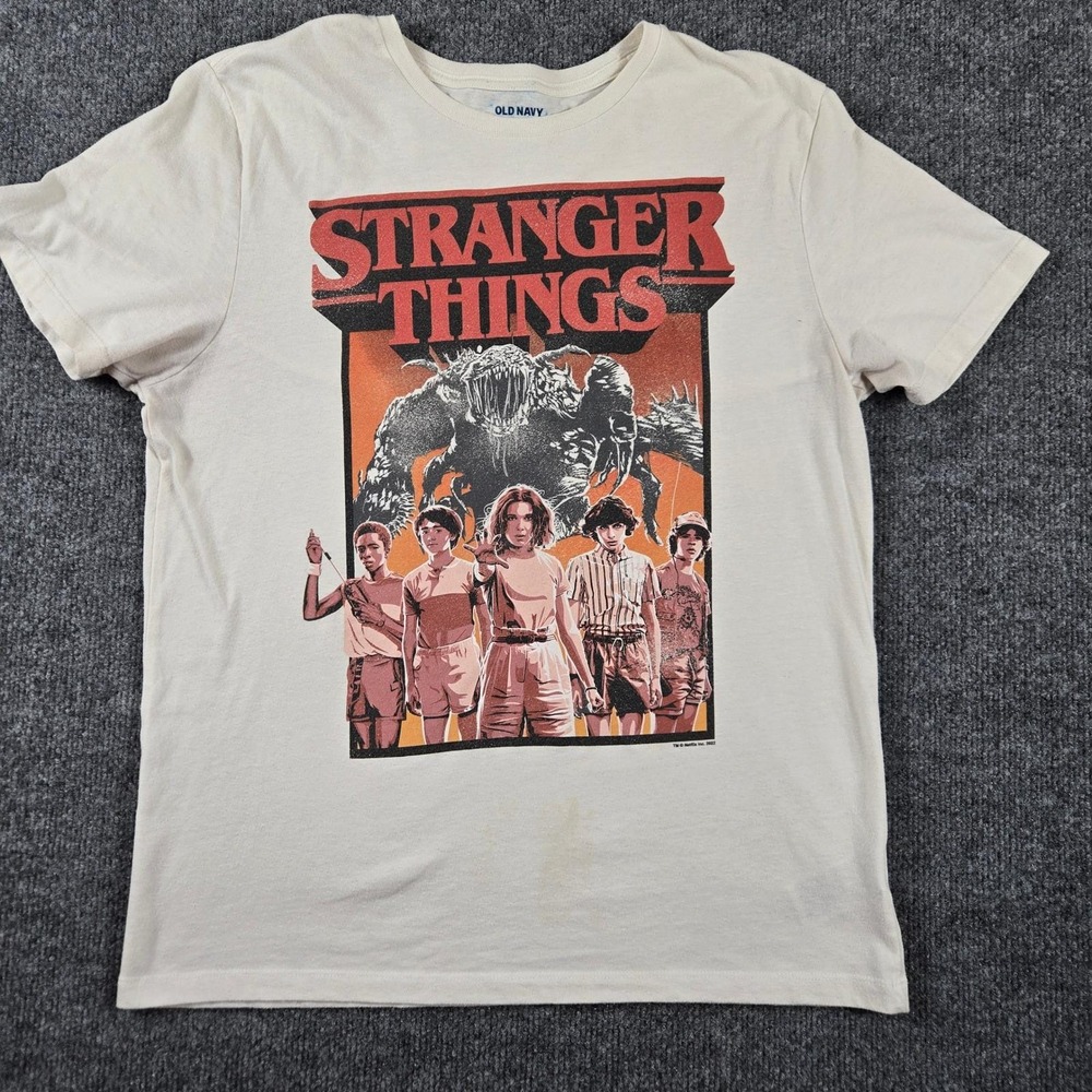 Old Navy Stranger Things Graphic T-Shirt Mens Size M Cream Short Sleeve Netflix